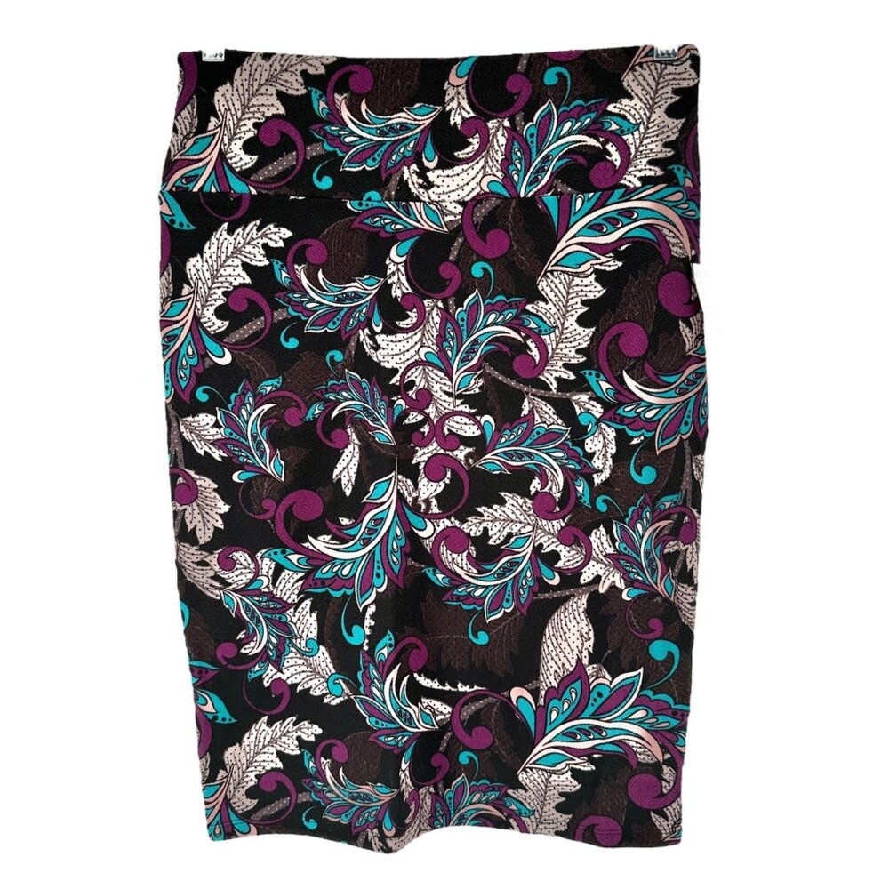 LuLaRoe Cassie Pencil Skirt Multicolor Paisley Print Stretch Fabric Size M